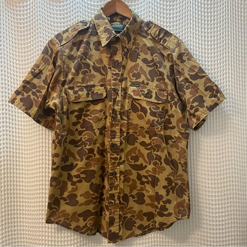 Wolverine Vintage Sport Hunting Foliage Camo Military Style Button Down